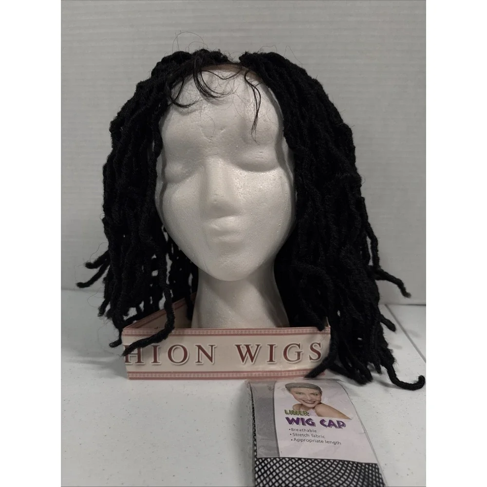 Shoulder Length  Dreadlock Black Kinky Twist Wig With Cap .